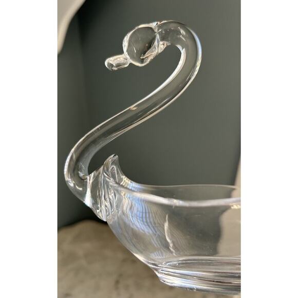 Vintage Swan Tiffin Duncan Miller 1950s Clear Glass Soap Dish Candy Bowl Beach - Picture 3 of 16